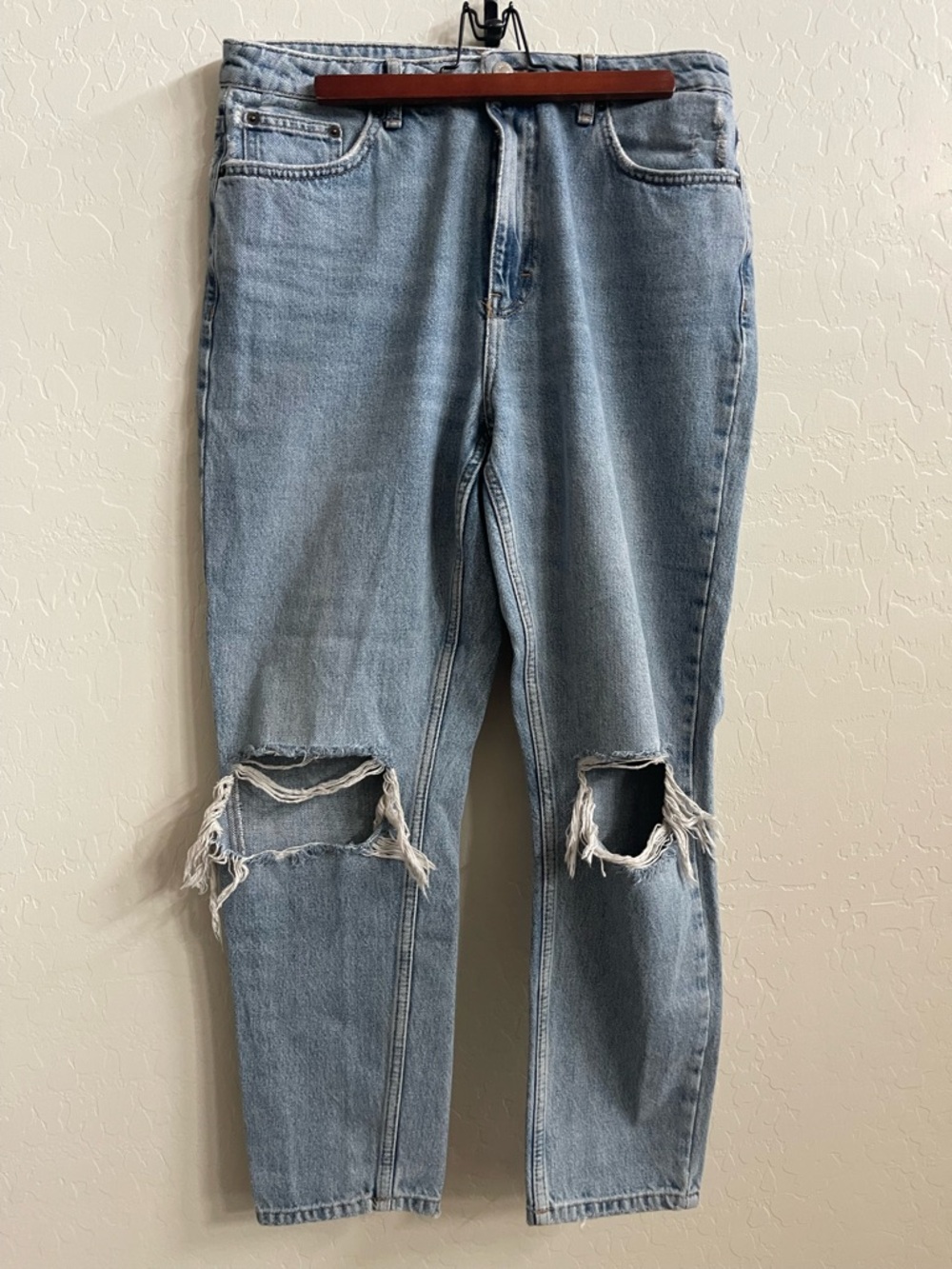 Topshop Light Wash Distressed Mom Jeans